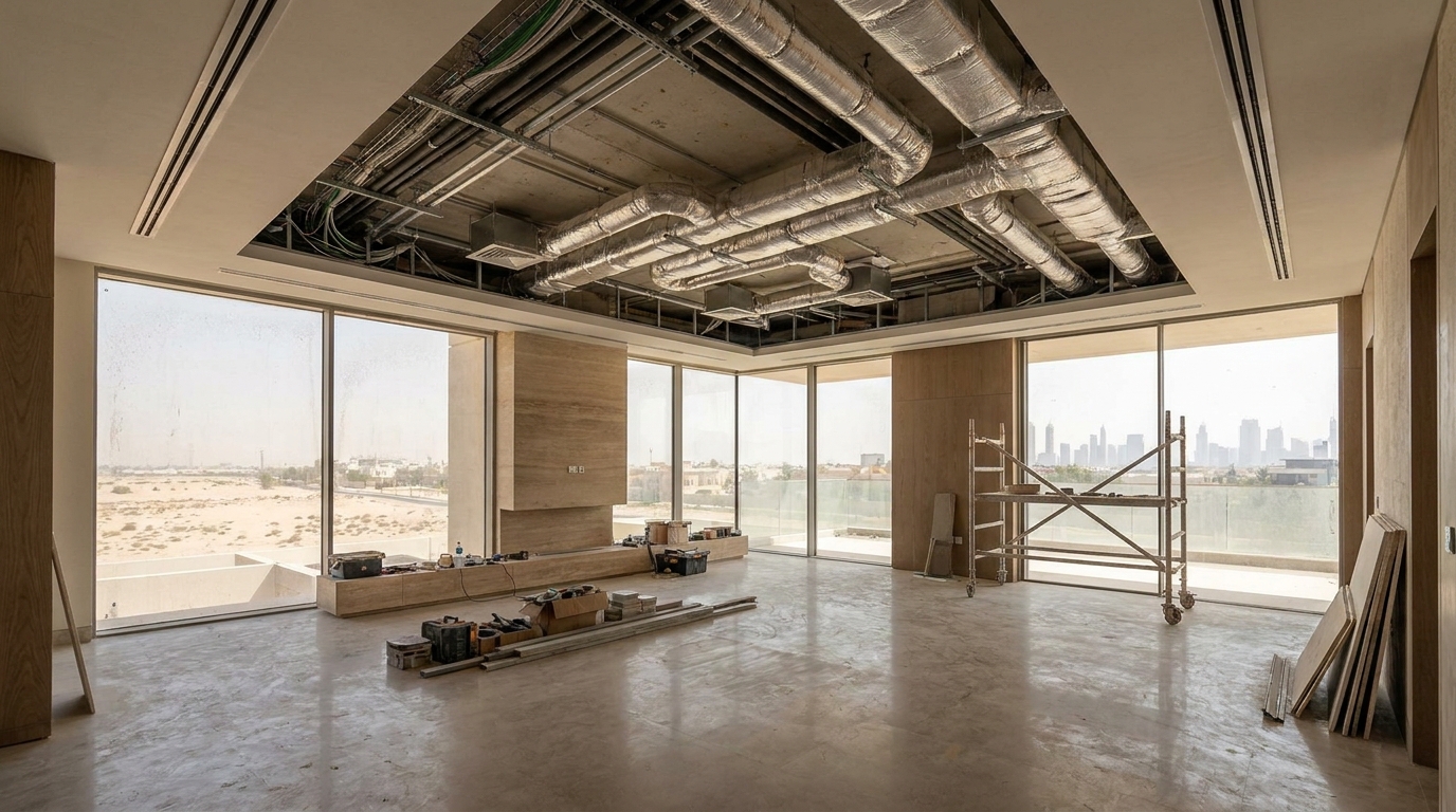 HVAC, electrical, ceiling, and finish coordination for a Dubai Hills villa renovation